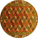 Round Machine Washable Oriental Yellow Industrial Rug, wshurb2007yw