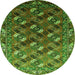 Round Machine Washable Oriental Green Industrial Area Rugs, wshurb2007grn