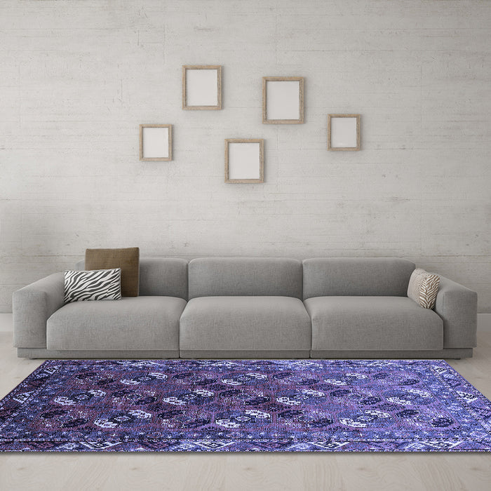Machine Washable Oriental Blue Industrial Rug in a Living Room, wshurb2007blu