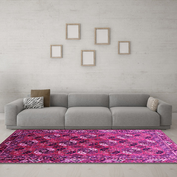 Machine Washable Oriental Pink Industrial Rug in a Living Room, wshurb2007pnk