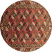 Round Oriental Brown Industrial Rug, urb2007brn