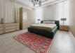 Mid-Century Modern Dark Almond Brown Oriental Rug in a Bedroom, urb2007