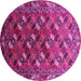 Round Machine Washable Oriental Pink Industrial Rug, wshurb2007pnk