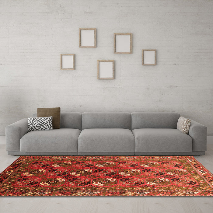 Machine Washable Oriental Orange Industrial Area Rugs in a Living Room, wshurb2007org