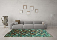 Machine Washable Oriental Turquoise Industrial Rug, wshurb2007turq