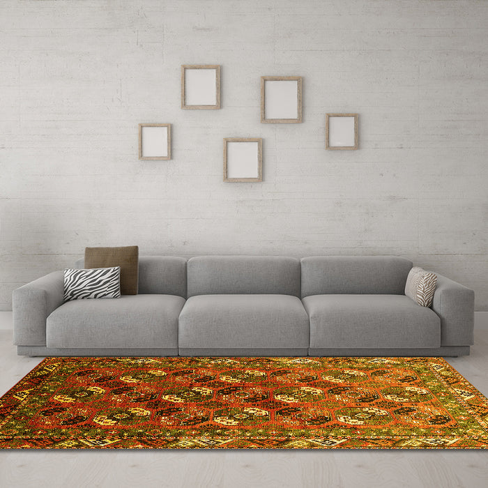 Machine Washable Oriental Yellow Industrial Rug in a Living Room, wshurb2007yw