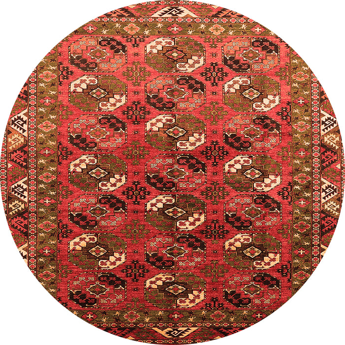 Round Machine Washable Oriental Orange Industrial Area Rugs, wshurb2007org