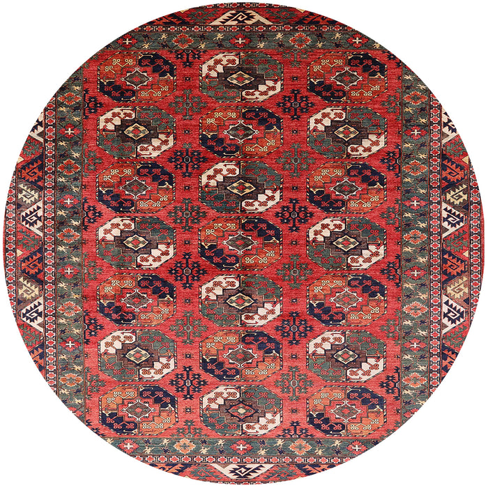 Round Mid-Century Modern Dark Almond Brown Oriental Rug, urb2007