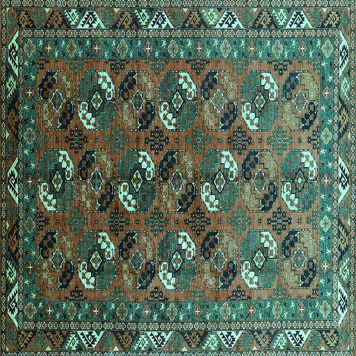 Square Machine Washable Oriental Turquoise Industrial Area Rugs, wshurb2007turq