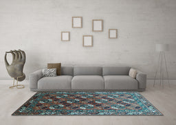 Machine Washable Oriental Light Blue Industrial Rug in a Living Room, wshurb2007lblu