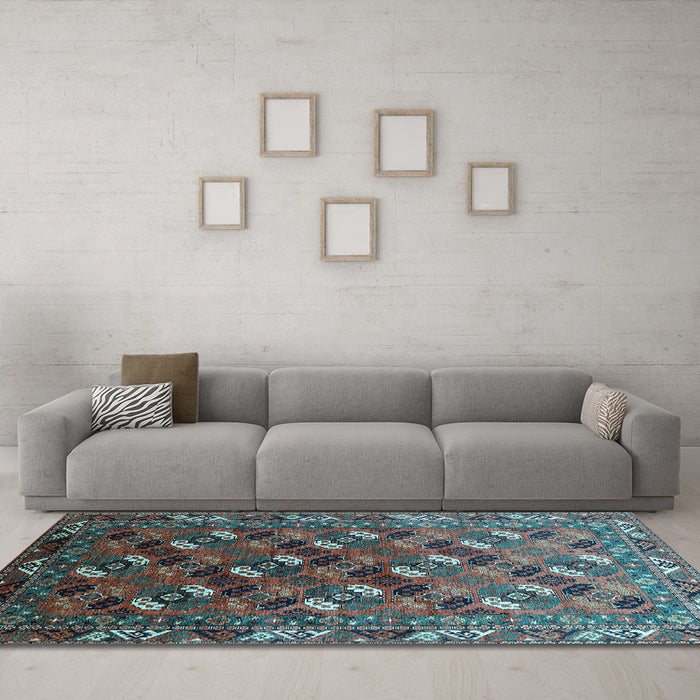 Machine Washable Oriental Light Blue Industrial Rug in a Living Room, wshurb2007lblu