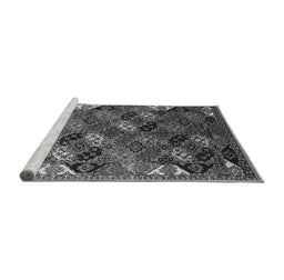 Sideview of Machine Washable Oriental Gray Industrial Rug, wshurb2008gry