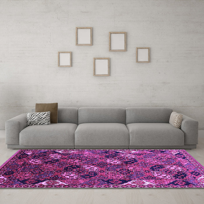 Machine Washable Oriental Purple Industrial Area Rugs in a Living Room, wshurb2008pur