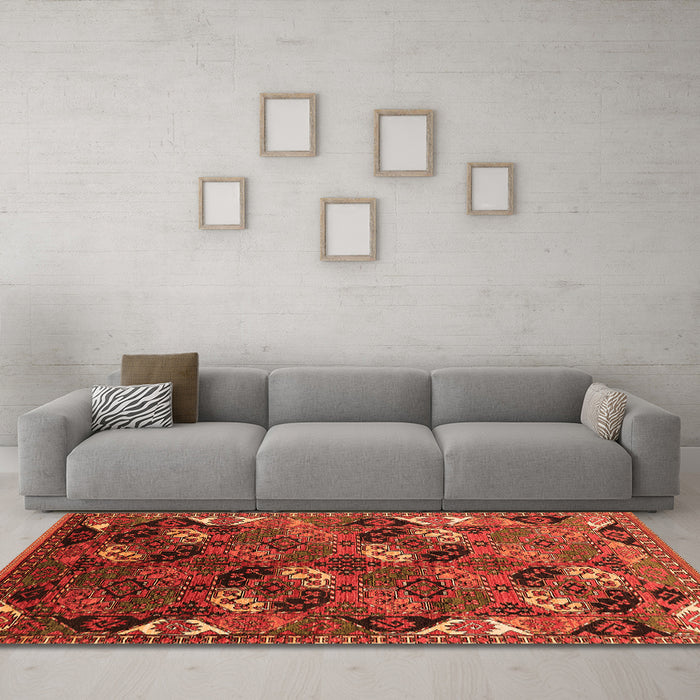 Machine Washable Oriental Orange Industrial Area Rugs in a Living Room, wshurb2008org