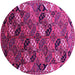 Round Machine Washable Oriental Pink Industrial Rug, wshurb2008pnk