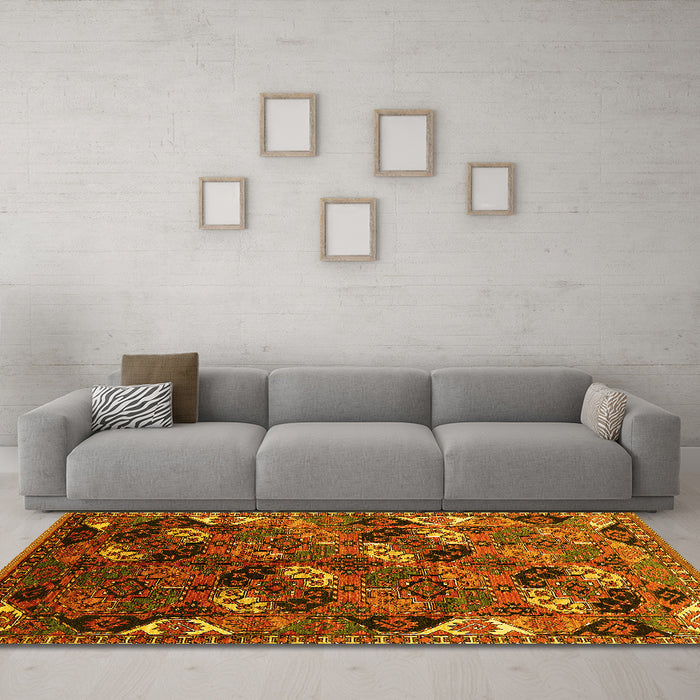 Machine Washable Oriental Yellow Industrial Rug in a Living Room, wshurb2008yw