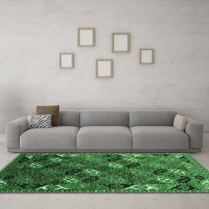 Machine Washable Oriental Emerald Green Industrial Area Rugs in a Living Room,, wshurb2008emgrn