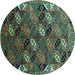 Round Oriental Turquoise Industrial Rug, urb2008turq