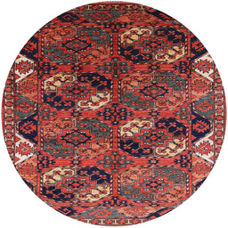Round Mid-Century Modern Dark Almond Brown Oriental Rug, urb2008