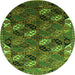 Round Machine Washable Oriental Green Industrial Area Rugs, wshurb2008grn