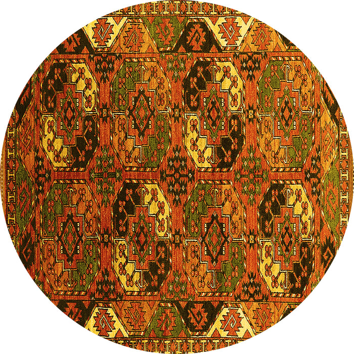 Round Machine Washable Oriental Yellow Industrial Rug, wshurb2008yw