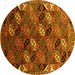 Round Machine Washable Oriental Yellow Industrial Rug, wshurb2008yw