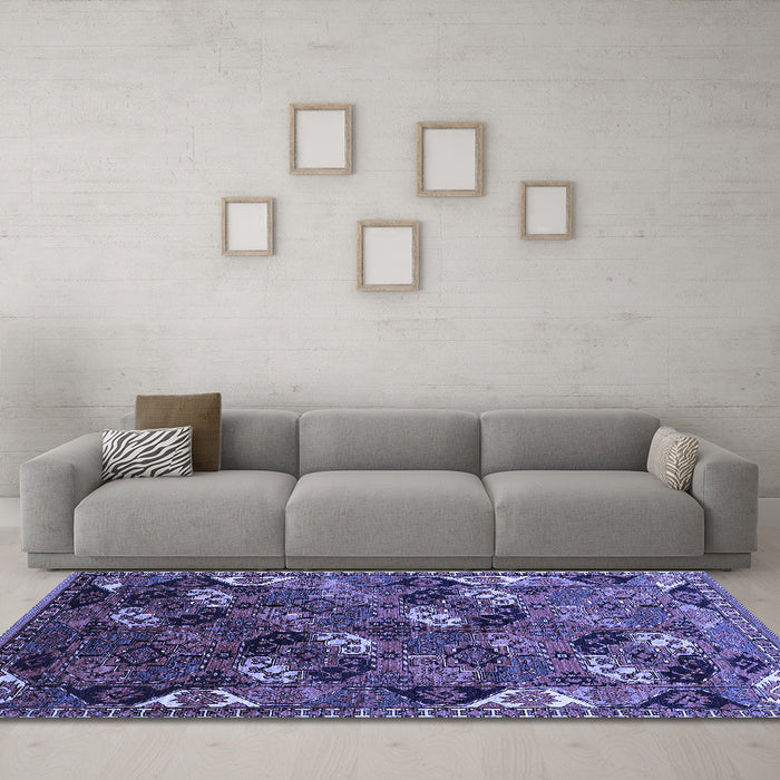 Machine Washable Oriental Blue Industrial Rug in a Living Room, wshurb2008blu