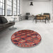 Round Mid-Century Modern Dark Almond Brown Oriental Rug in a Office, urb2008