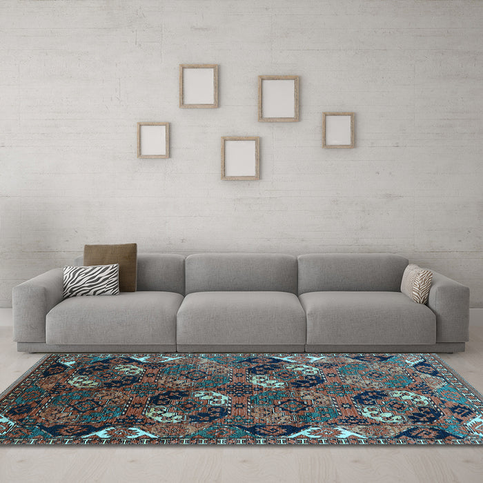 Machine Washable Oriental Light Blue Industrial Rug in a Living Room, wshurb2008lblu