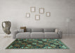 Machine Washable Oriental Turquoise Industrial Area Rugs in a Living Room,, wshurb2008turq