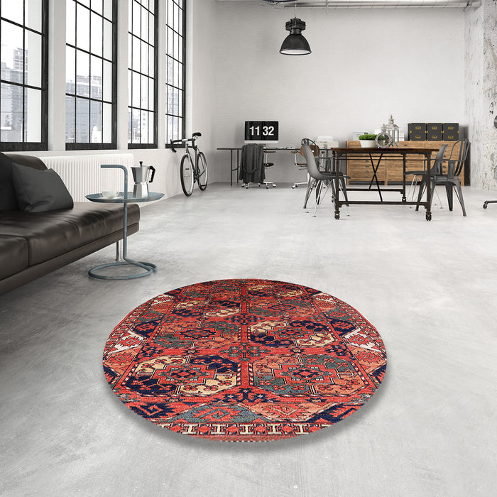 Round Machine Washable Industrial Modern Dark Almond Brown Rug in a Office, wshurb2008