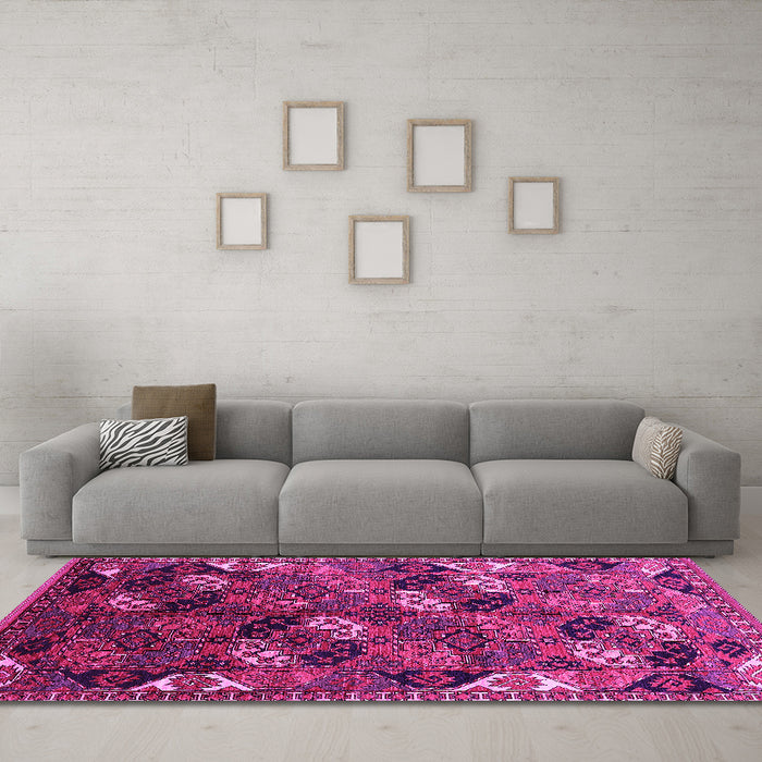 Machine Washable Oriental Pink Industrial Rug in a Living Room, wshurb2008pnk