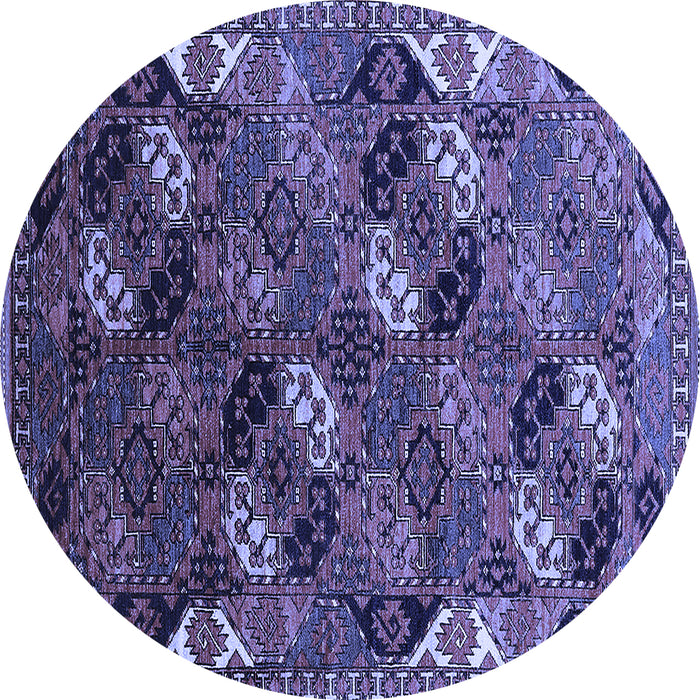 Round Machine Washable Oriental Blue Industrial Rug, wshurb2008blu