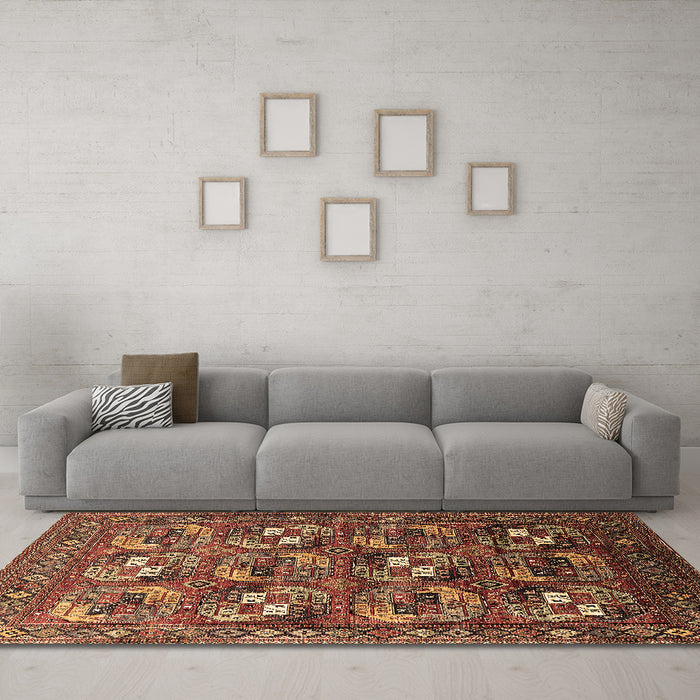 Machine Washable Oriental Brown Industrial Rug in a Living Room,, wshurb2009brn