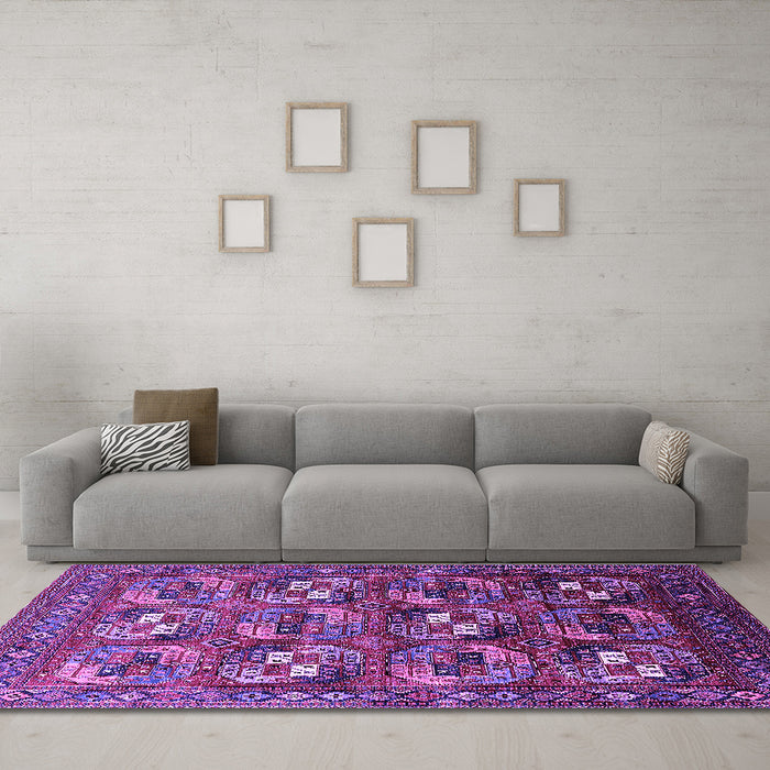 Machine Washable Oriental Purple Industrial Area Rugs in a Living Room, wshurb2009pur