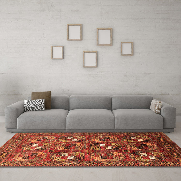 Machine Washable Oriental Orange Industrial Area Rugs in a Living Room, wshurb2009org