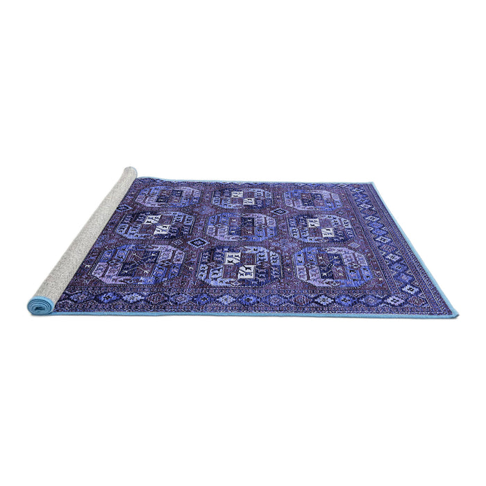 Sideview of Machine Washable Oriental Blue Industrial Rug, wshurb2009blu