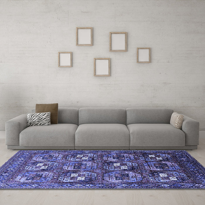 Machine Washable Oriental Blue Industrial Rug in a Living Room, wshurb2009blu