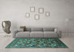 Machine Washable Oriental Turquoise Industrial Area Rugs in a Living Room,, wshurb2009turq