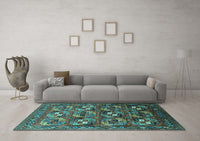 Machine Washable Oriental Turquoise Industrial Rug, wshurb2009turq