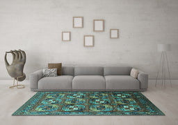Machine Washable Oriental Turquoise Industrial Area Rugs in a Living Room,, wshurb2009turq