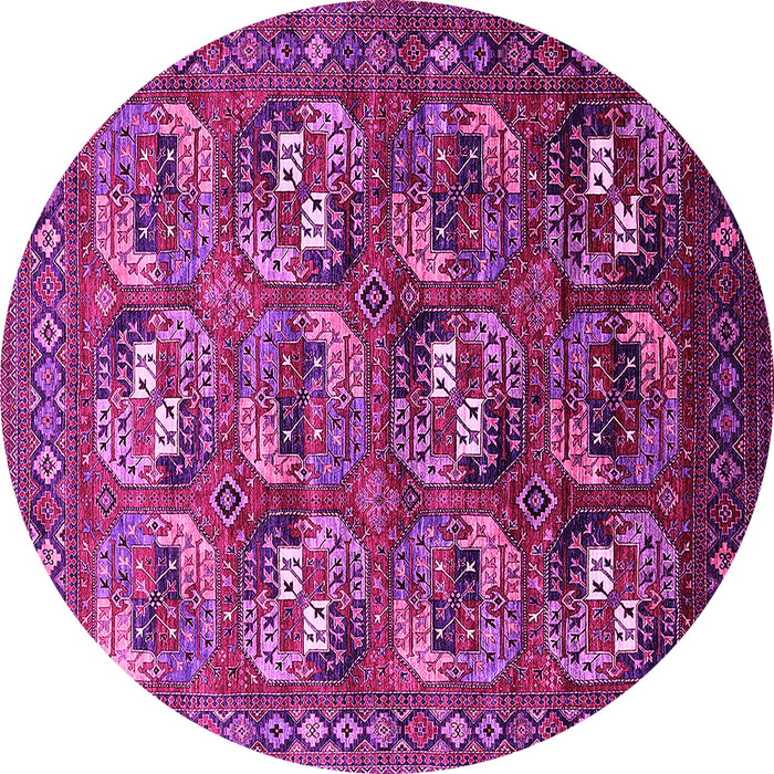 Round Machine Washable Oriental Pink Industrial Rug, wshurb2009pnk