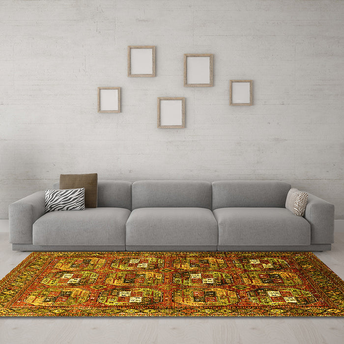 Machine Washable Oriental Yellow Industrial Rug in a Living Room, wshurb2009yw