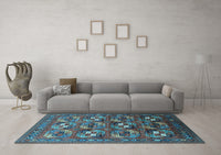 Machine Washable Oriental Light Blue Industrial Rug, wshurb2009lblu