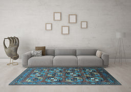 Machine Washable Oriental Light Blue Industrial Rug in a Living Room, wshurb2009lblu