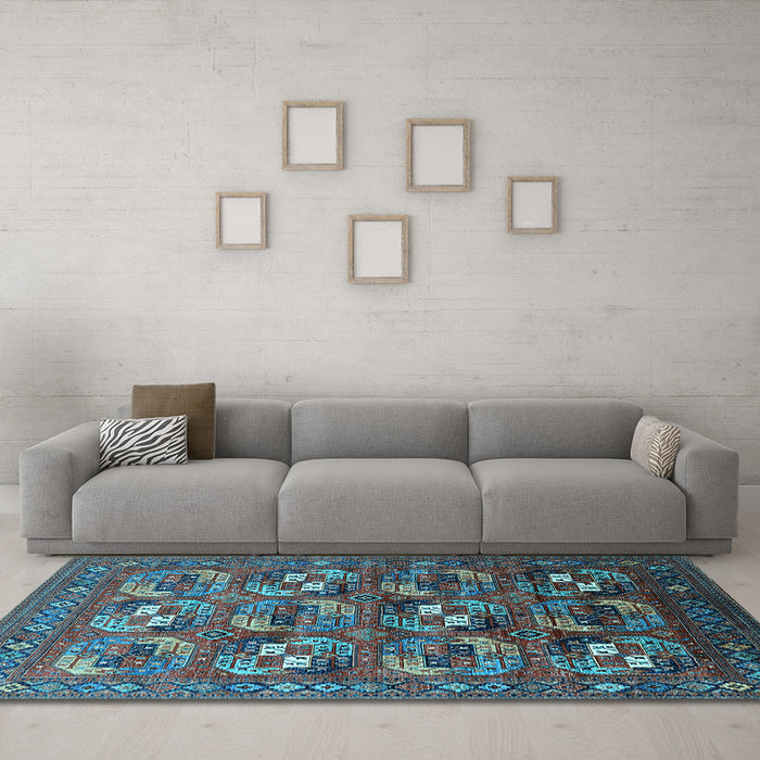 Machine Washable Oriental Light Blue Industrial Rug in a Living Room, wshurb2009lblu