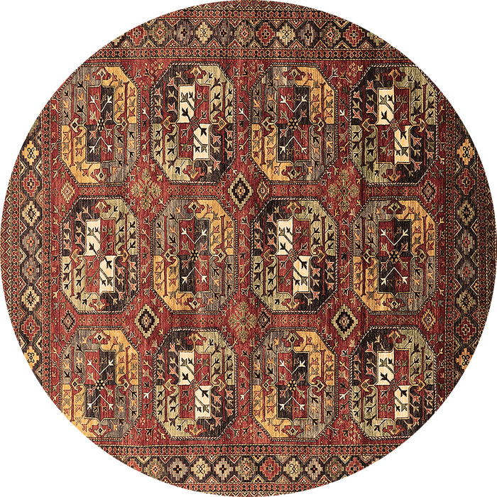 Round Machine Washable Oriental Brown Industrial Rug, wshurb2009brn