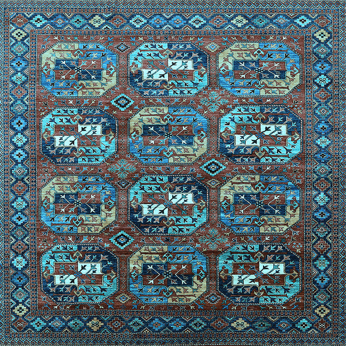 Square Machine Washable Oriental Light Blue Industrial Rug, wshurb2009lblu