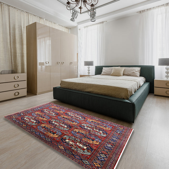 Mid-Century Modern Pink Oriental Rug in a Bedroom, urb2009