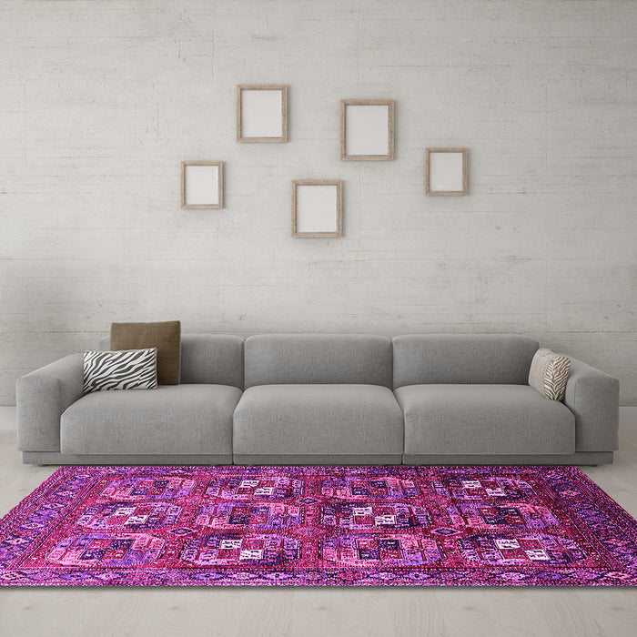 Machine Washable Oriental Pink Industrial Rug in a Living Room, wshurb2009pnk